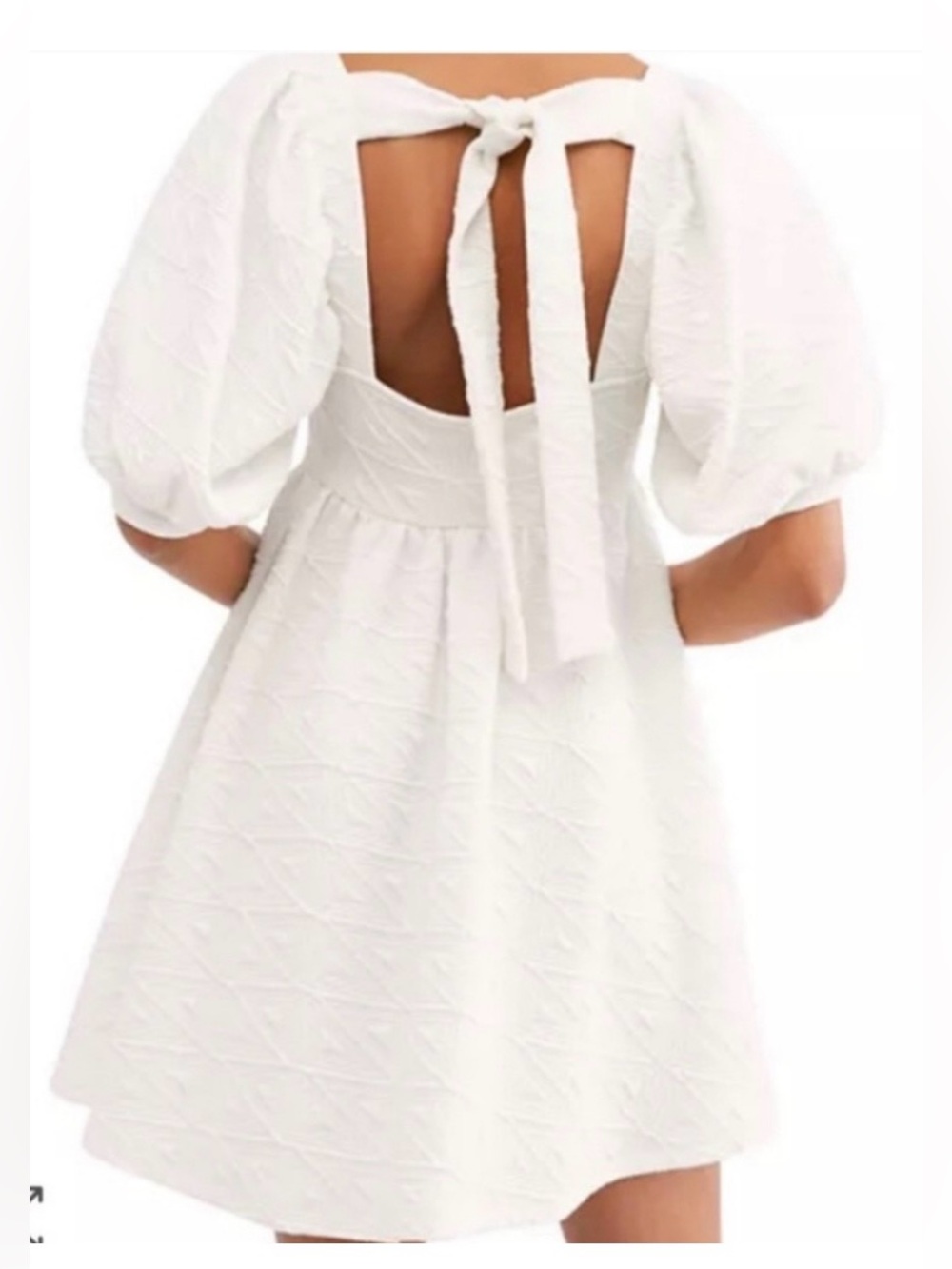 Free People Violet White Puff Sleeves Tie Back Dress Size Medium - Picture 3 of 10